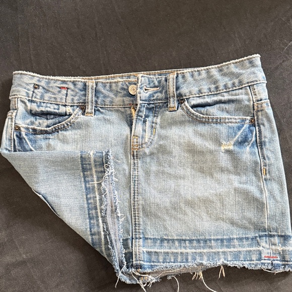 Light Blue Frayed Hem Mini Skirt - Picture 5 of 5